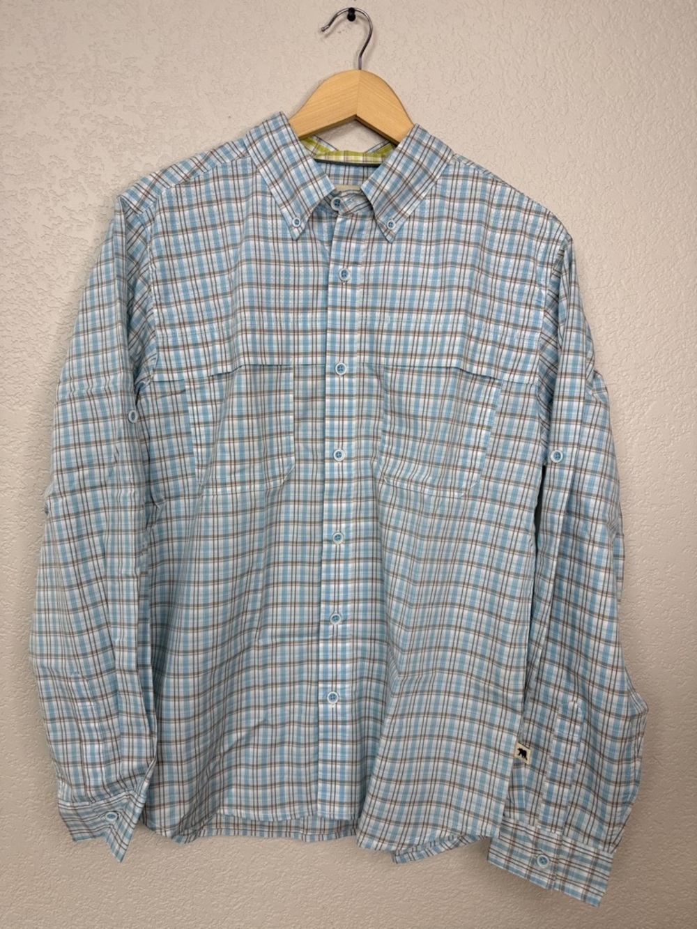Dakota Grizzly Button Down Long Sleeve Shirt Plaid White Blue Size Mens Medium